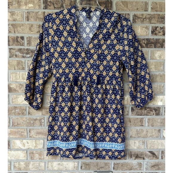 FOREVER 21 Boho Dress Women Medium Abstract Geo Tunic Mini 70s Hippy Hipster - Picture 1 of 11